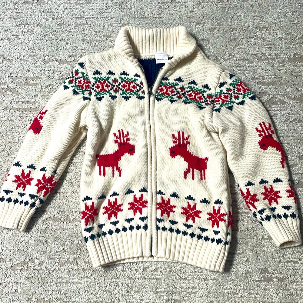 Boys Hannah Anderson shawl collar cardigan with zipper size 6-7 cream sweater